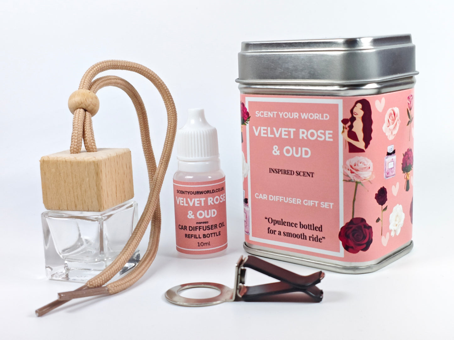 Refillable car diffuser gift set - Velvet rose & oud - Inspired scent