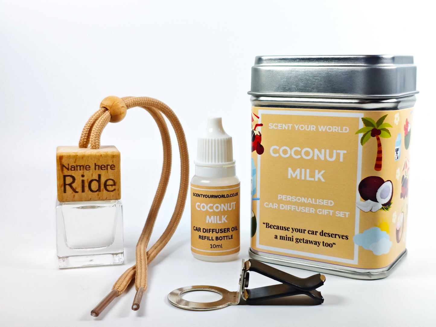 Personalised car diffuser gift set - Coconut milk