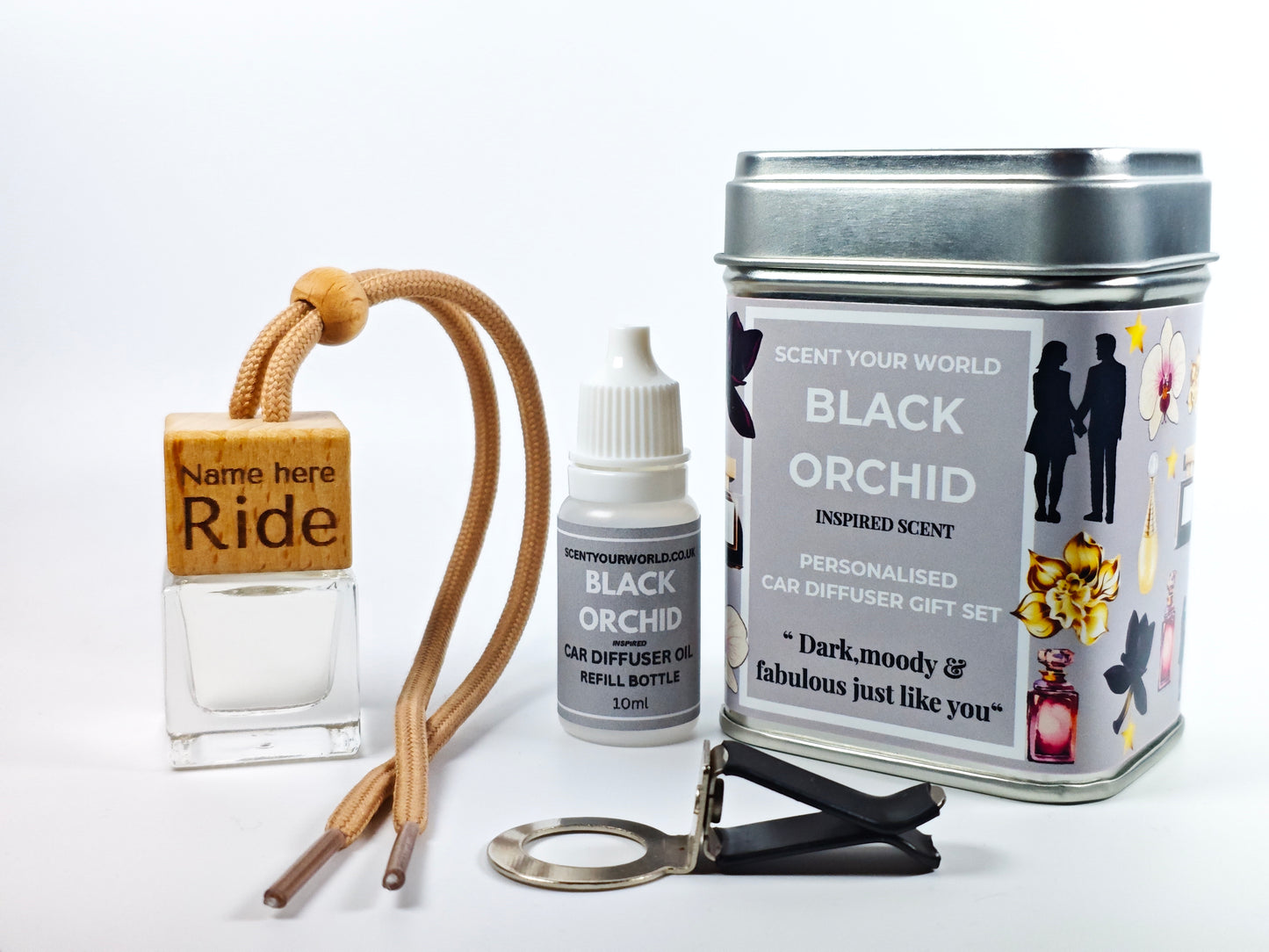 Personalised car diffuser gift set - Black orchid - Inspired scent