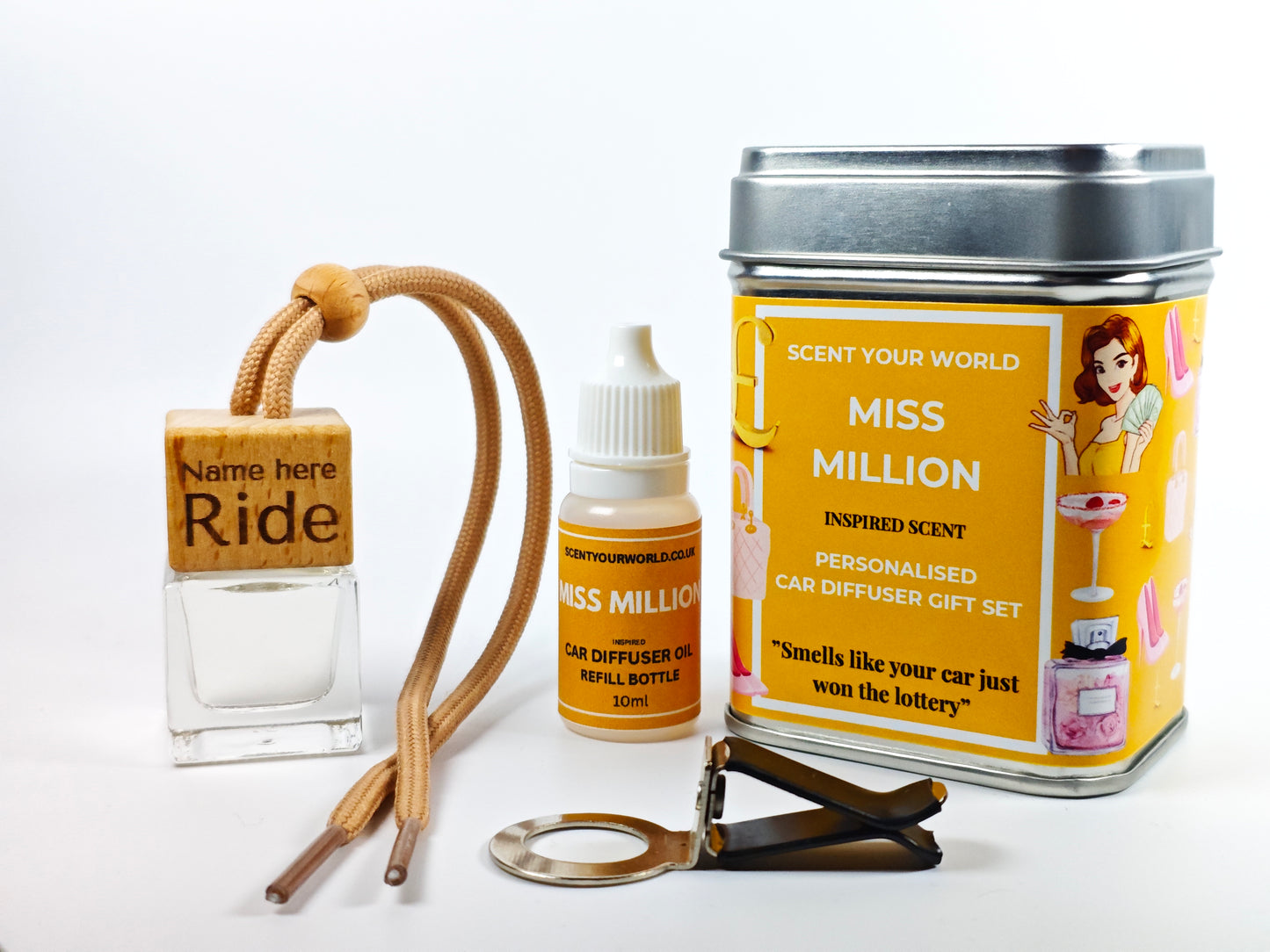 Personalised refillable car diffuser - Miss million - Inspired scent
