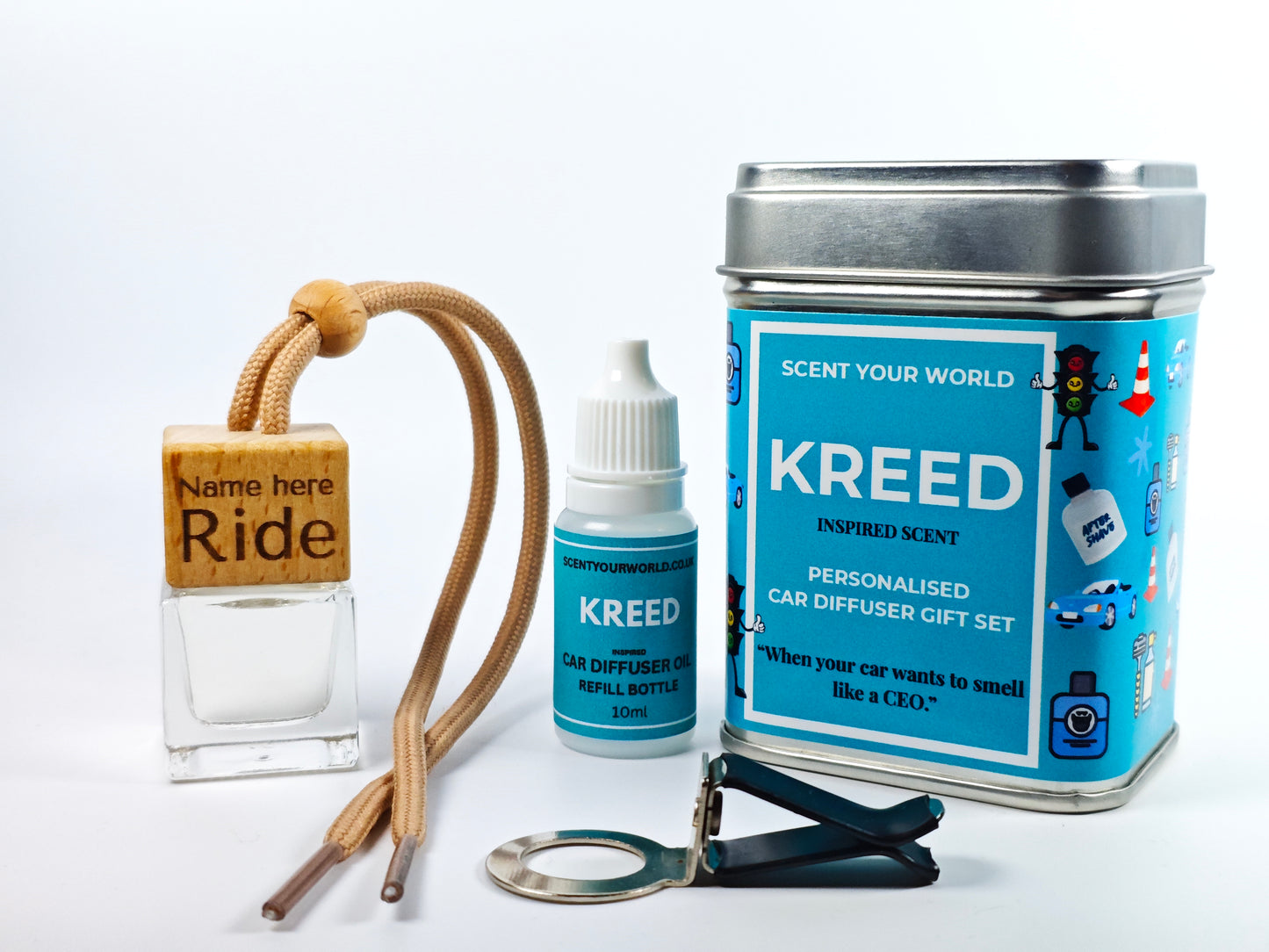 Personalised refillable car diffuser - Kreed - Inspired scent