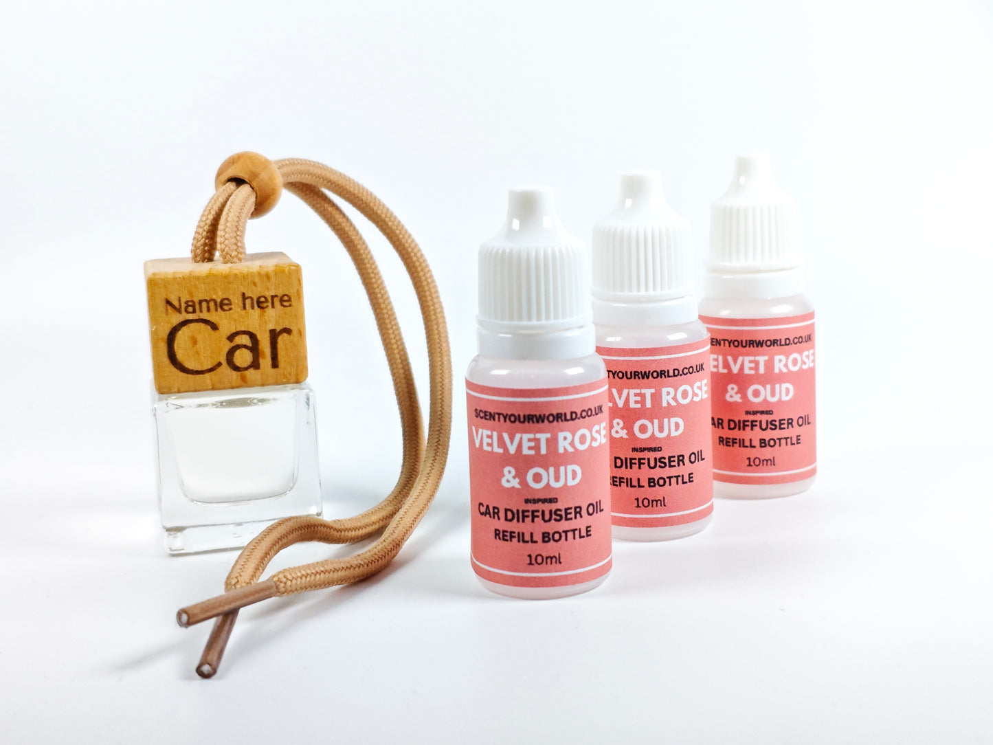 Personalised refillable car diffuser - Velvet rose & oud - Inspired scent