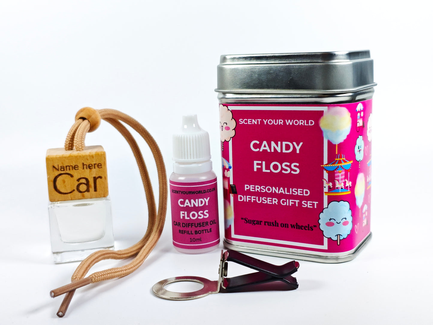 Personalised refillable car diffuser - Candy floss