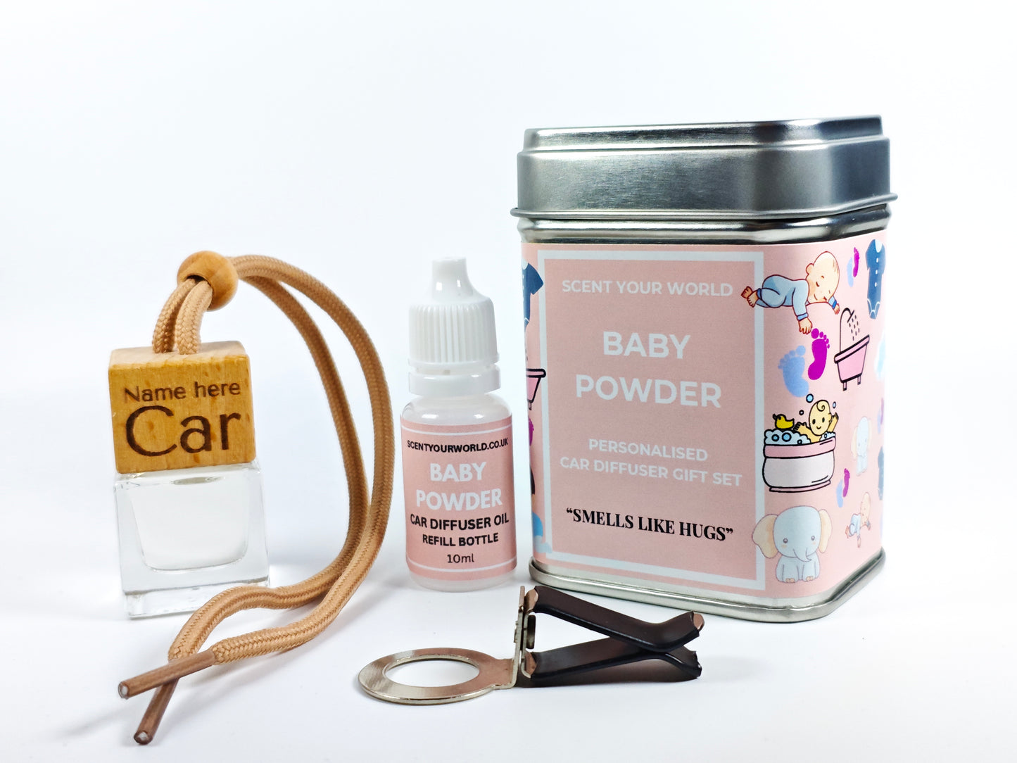 Personalised car diffuser gift set - Baby powder