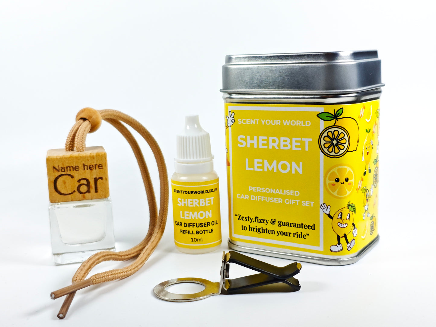 Personalised refillable car diffuser - Sherbet lemon
