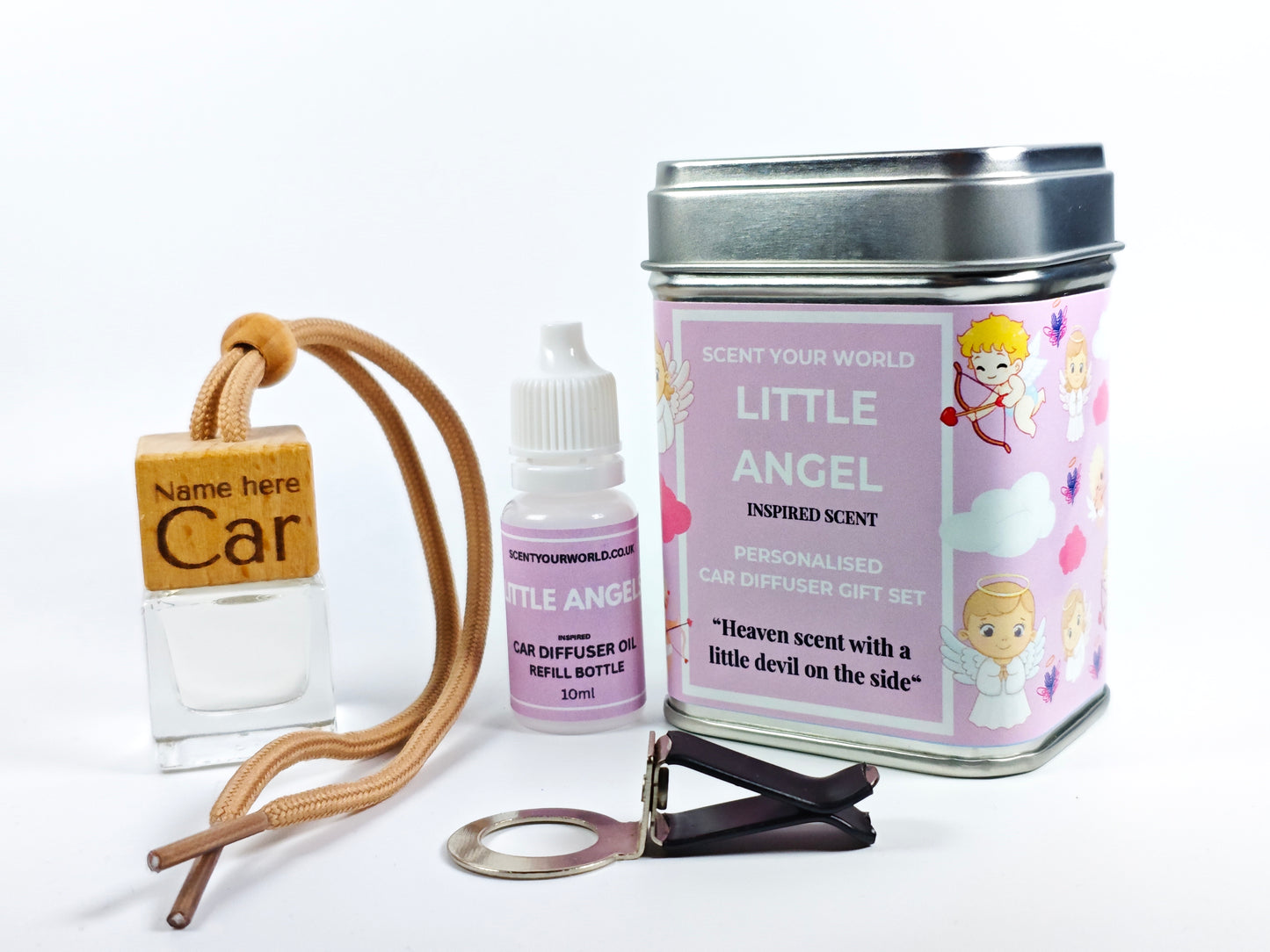 Personalised refillable car diffuser - Little angel - Inspired scent