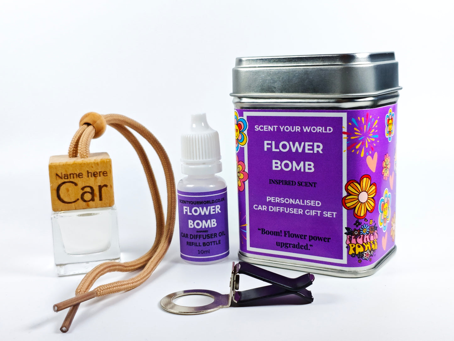Personalised car diffuser gift set - Flower bomb - Inspired scent