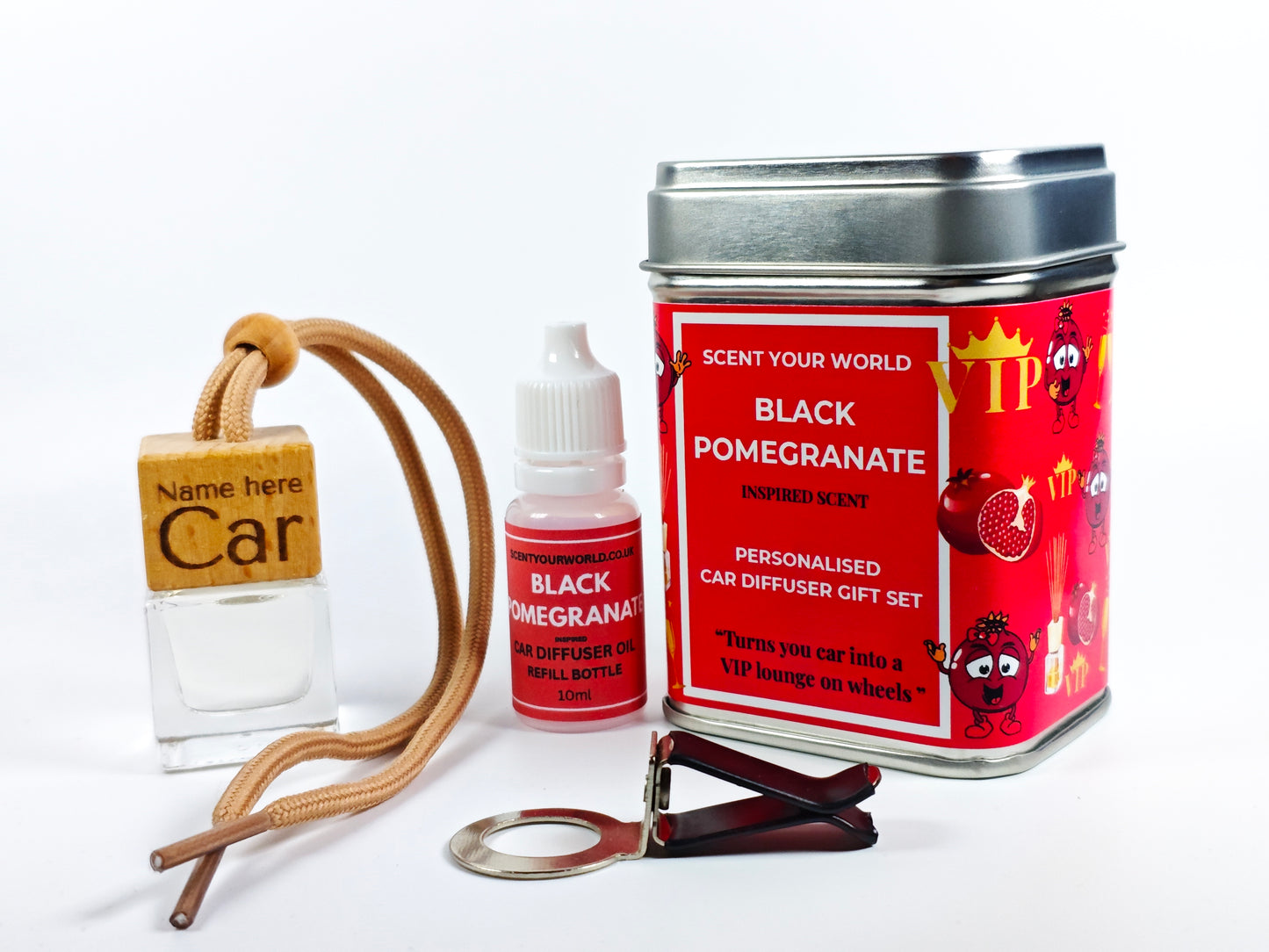 Personalised refillable car diffuser - Black pomegranate - Inspired scent