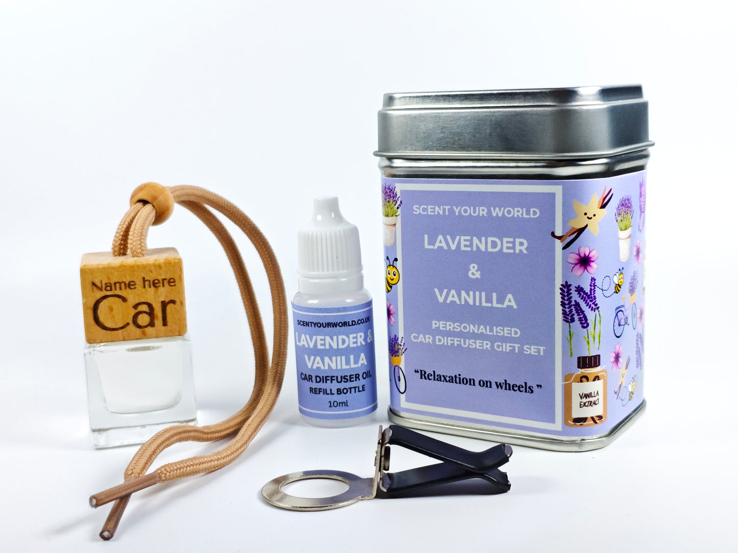 Personalised car diffuser gift set - Lavender & vanilla