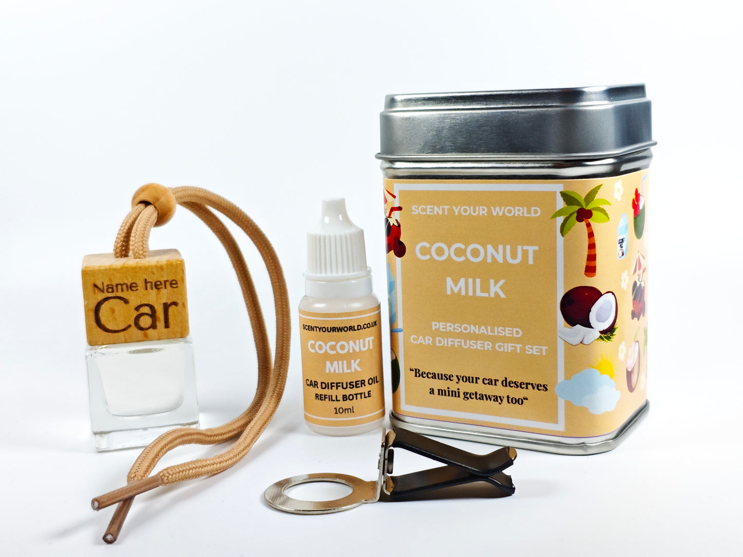 Personalised car diffuser gift set - Coconut milk