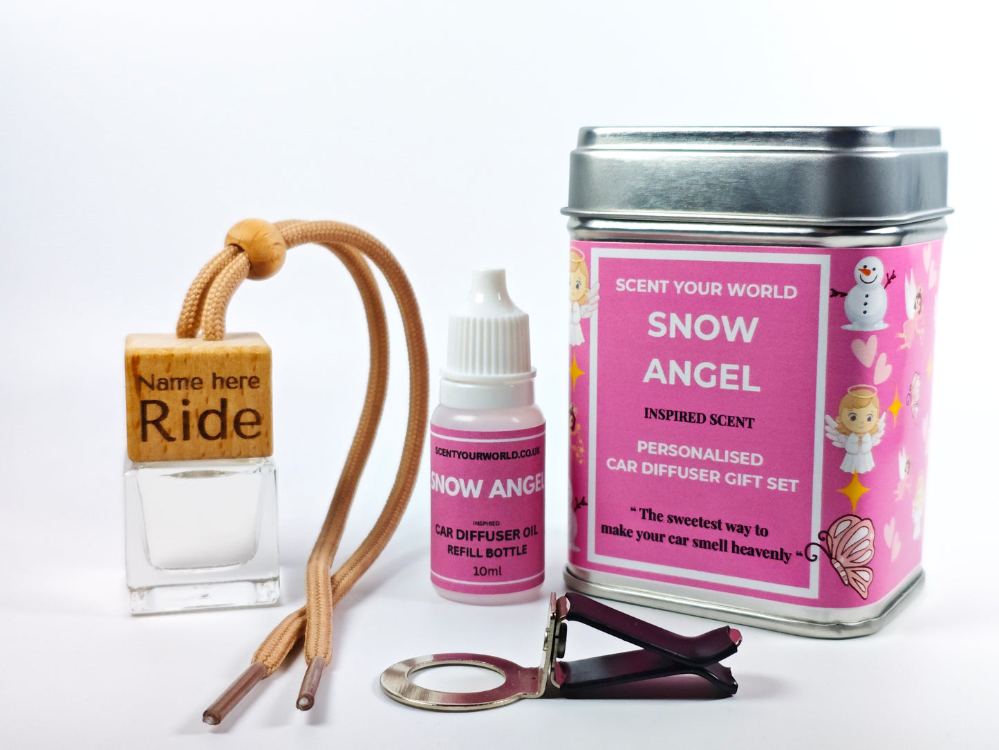 Personalised car diffuser gift set - Snow angel - Inspired scent