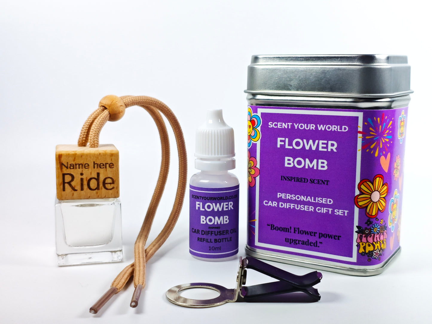 Personalised car diffuser gift set - Flower bomb - Inspired scent