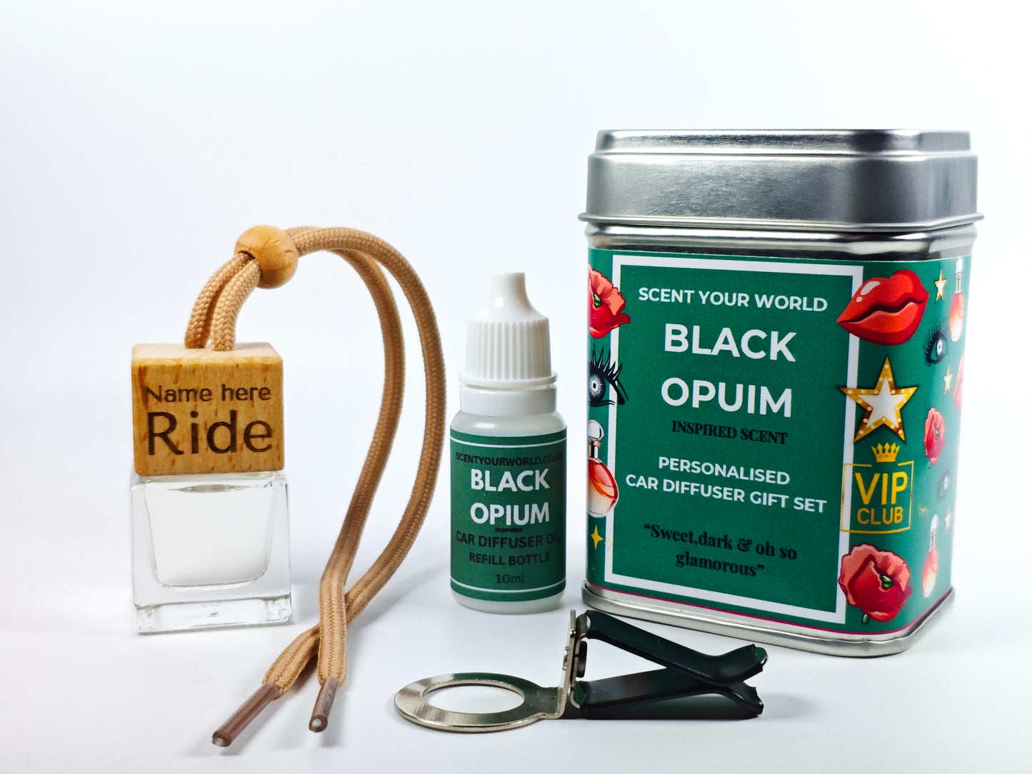 Personalised car diffuser gift set - Black opium - Inspired scent