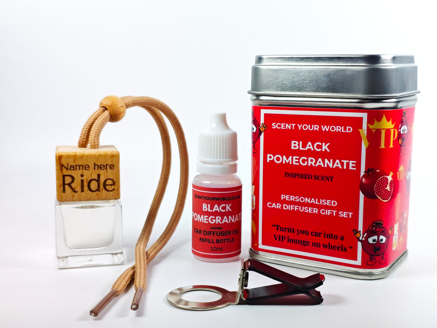 Personalised refillable car diffuser - Black pomegranate - Inspired scent