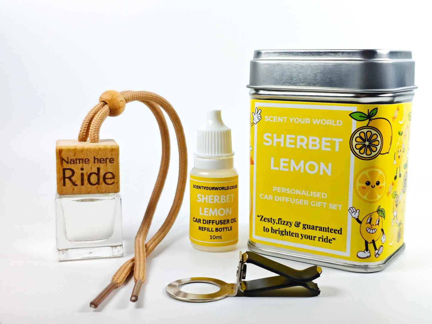 Personalised car diffuser gift set - Sherbet lemon