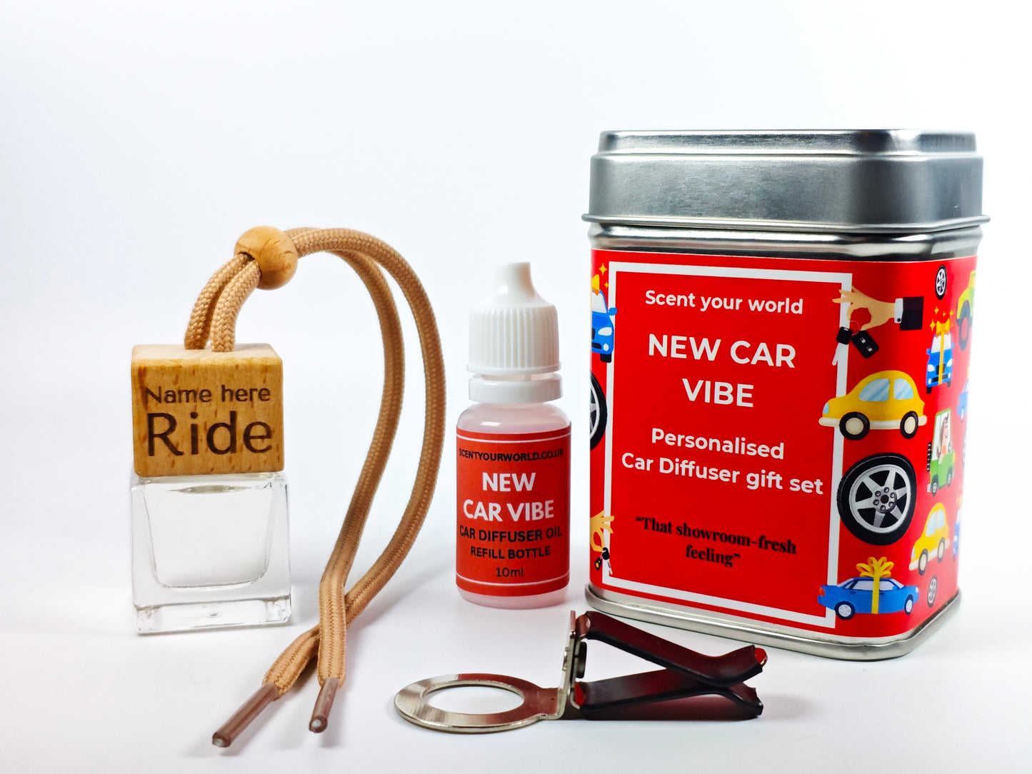 Personalised car diffuser gift set - New car vibe