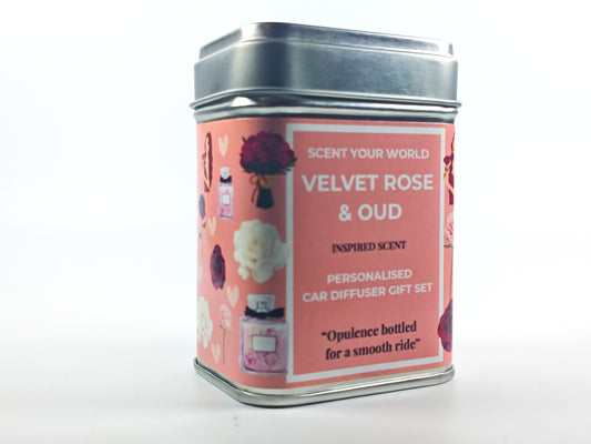 Personalised car diffuser gift set - Velvet rose & oud - Inspired scent