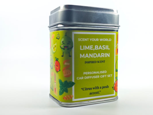 Personalised car diffuser gift set - Lime, basil, and mandarin - Inspired scent