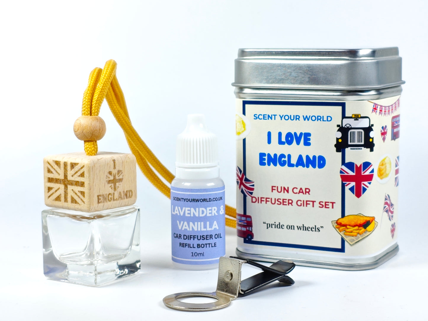 Fun refillable car diffuser - I love england
